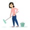 Woman cleaning floor.