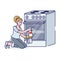Woman cleaning gas stove and oven. Housekeeping and kitchen cleanup concept