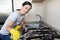 Woman cleaning kitchen