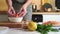 Woman cleaning shrimps for cooking. Process of hands peel shrimps shell