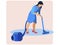 Woman cleaning, vacuuming the floor. In minimalist style. Cartoon flat vector