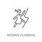 Woman Climbing linear icon. Modern outline Woman Climbing logo c