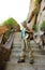 Woman climbing thousands steps at mount hua