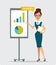 Woman with clipboard standing near flipchart.Concept