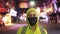 Woman close up look caucasian at Pattaya Walking Street with wearing protective medical mask. Lockdown quarantine