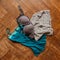 Woman clothes thrown on wooden floor