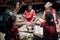 Woman coach in circle in locker room with her soccer sport team