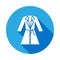 Woman coat icon with long shadow. Signs and symbols can be used for web, logo, mobile app, UI, UX