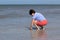 Woman collecting shells in the surf in the Gulf of Mexico