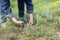 A woman collects medicinal herbs in the steppe