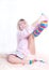 Woman in colorful strip socks