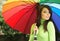 woman with colorful umbrella