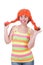 Woman with colourful wig isolated