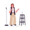 Woman comedian performing standup comedy, standing with microphone. Female comic with mike telling jokes and fun stories