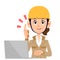 A woman in the construction industry who operates a personal computer while explaining the main points, .Beige clothes