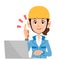 A woman in the construction industry who operates a personal computer while explaining the points , Blue clothes