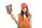Woman constructor worker holding a shovel