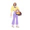 Woman consumer carrying many shopping bags. Buyer shopaholic portrait. Fashionable customer. Fast fashion concept. Flat