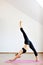 Woman contortionist practicing gymnastic yoga