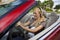 Woman In Convertible Car on Bluetooth Headset