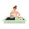 Woman cook in apron tasting freshly cooked soup vector illustration
