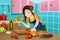 Woman cooking healthy food in the kitchen