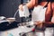 Woman cooking whisk dough mixer in bowl