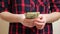 Woman counts dollar banknotes holding in hands closeup