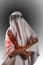 A woman covered with white cloth with a closed face suffers. faceless pain. long black nails on thin female fingers. emotion