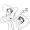 Woman covering ears while man snoring in bed at home sleep problem vector.