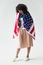 Woman cowered with american flag