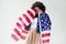 Woman cowered with american flag