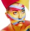 Woman with creative geometry make up, red, yellow, blue closeup