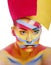 Woman with creative geometry make up, red, yellow, blue closeup