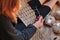 Woman crocheting a natural linen pattern