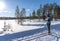 Woman cross country skiing