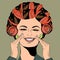 Woman with curlers in their hair