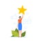 Woman Customer with Gold Star in Hand. Rating, Review and Feedback. Choice, Know Your Client Concept. Mobile App