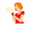 Woman customer leave positive feedback five stars smartphone app online service vector illustration