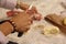 Woman cutting dried  delicious salami with a knife