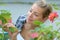 Woman cutting flowers