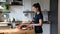 Woman cutting paprika prepare salad with fresh lettuce and tomatoes