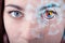 woman with cyber technology eye panel concept