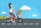 Woman cycling bicycle carrying paper bag with food grocery shopping concept girl riding bike female cartoon character