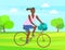 Woman Cycling in Park, Afro Lady Riding on Bike