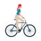 Woman cyclist cartoon character riding bicycle flat vector illustration isolated.