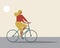 Woman cyclist, copy space template, flat us stock illustration with urban cycling. Riding bike with place for text to overlay