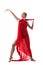 Woman dance with flying fabric isolated