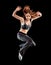 Woman dancer dancing modern dance, jump on a black