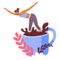 Woman dancing or diving into cup of coffee